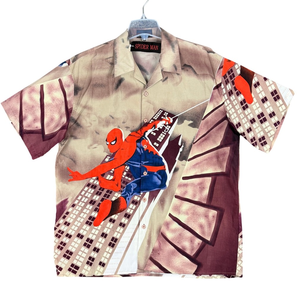 NEW Spider-Man‎ Marvel Men's XL Graphic Print Button Down Shirt Short Sleeve